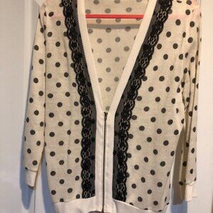 Poka Dot Sweater with Lace Trim White, Size L